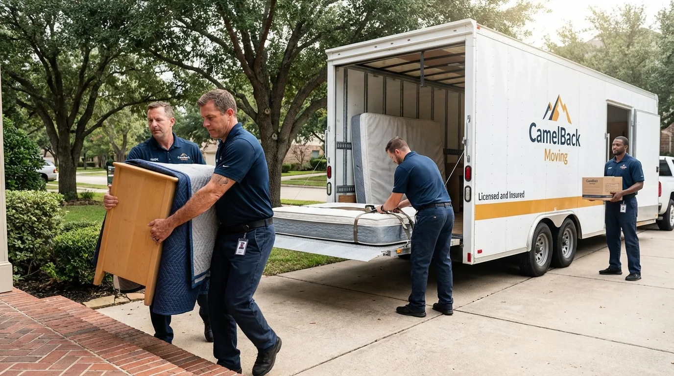 Crew loading residential truck for cross-state move from Scottsburg, IN