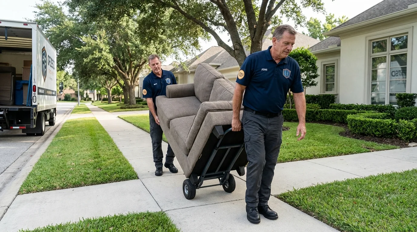 Local residential moving crew loading furniture in Scottsburg, IN