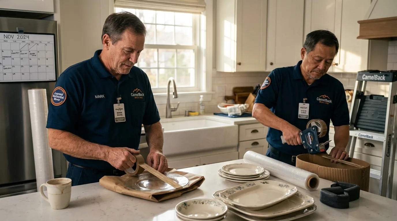 Professional crew packing kitchen dishware in Scottsburg, IN