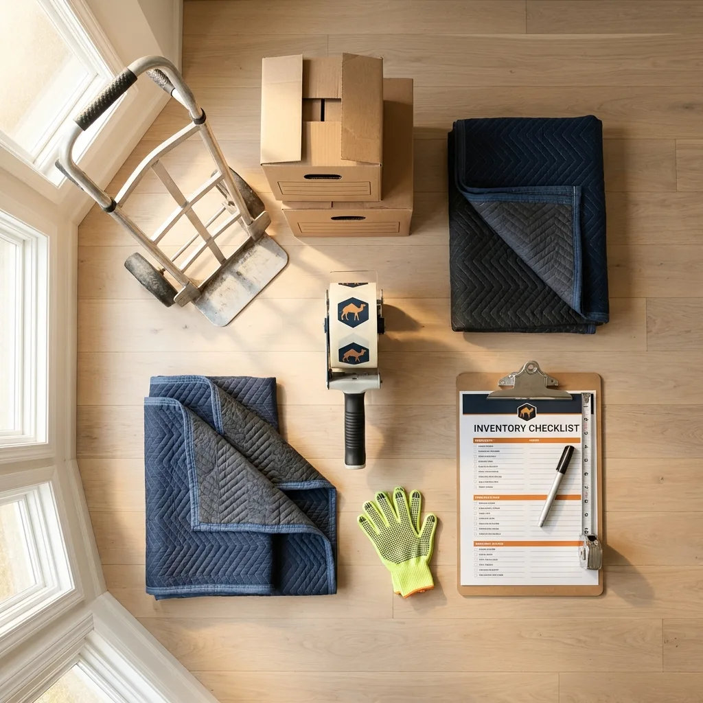 Professional moving supplies and packing materials layout for Scottsburg residential relocations